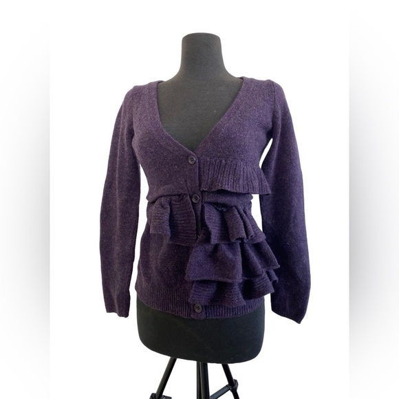 Moth Cardigan Womens Small Boho Wool Long Sleeve Purple V Neck Anthropol… - Picture 1 of 4
